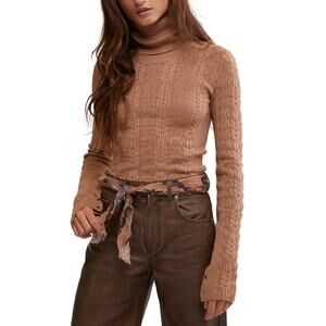 Free People Women's Maddie Cable-Knit Turtleneck Sweater in Cafe Latte